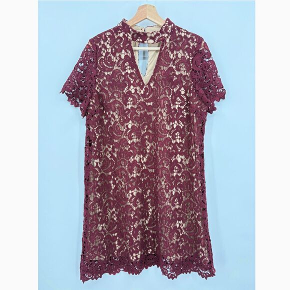 Altar'd State Burgundy Lace Overlay Dress, Sz Large, Choker Funeral Wedding - Picture 1 of 10